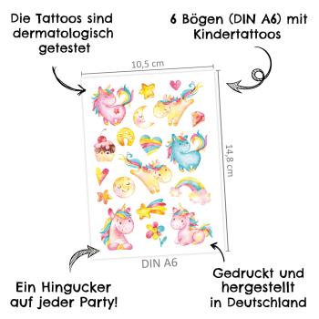 Preview: 100 Kindertattoos gemischt mit Einhörner, Meerjungfrau und Regenbögen